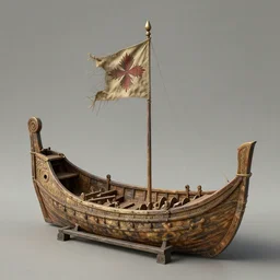 early byzantine pentekonter ship, primitive, chi - rho flag, single rowing deck
