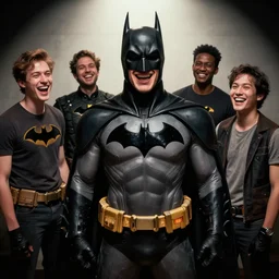 Every batman ever laughing at me, Darek Zabrocki, Karlkka, Jayison Devadas, Phuoc Quan, trending on Artstation, 8K, ultra wide angle, pincushion lens effect