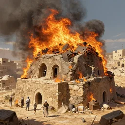 nas daily in burning israel, 4 k, art station concept art, highly detailed