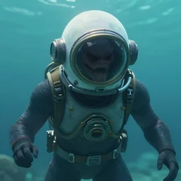 a terrifying enormous creature in the reflection of a deep diver's helmet, digital art, trending on artstation
