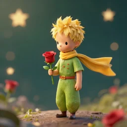 the little prince holding a rose illustration, bokeh, octane render, award winning, trending on art station