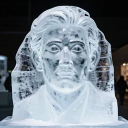 an ice sculpture portrait of vanilla ice