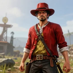 luffy the pirate in red dead redemption 2 4K quality
