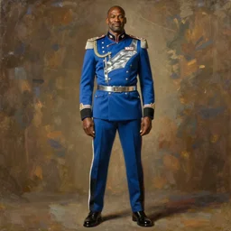 full body portrait of shaquille o'neil as the dictator of the orlando magic, 1 8 8 9, in full military garb, magic blue, silver, and black, oil on canvas by william sidney mount, trending on artstation