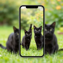beautiful iphone picture of two black cats with white spots in a sunny garden, instagram, amateur photo, colorfull, summer