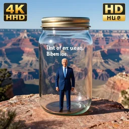 tiny joe biden stuck in jar, real, 4 k, hd, uhd, award winning photography, grand canyon, hard shadows, forest, space, matte painting, concept art, poetic, inspirational quote