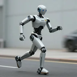 “Humanoid Lamborghini robot running by, on its feet, by Beeple, cinematography”