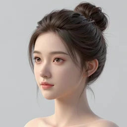 complex 3 d render, ultra detailed, realistic headshot portrait of a beautiful porcelain skin woman, face, wispy, wavy hair worn tied back in a messy bun, wearing filigree silver elven circlet, white dress, detailed eyes, round catchlights, flowers in hair, mauve lips, 8 5 mm lens, beautiful, studio portrait, proportional,