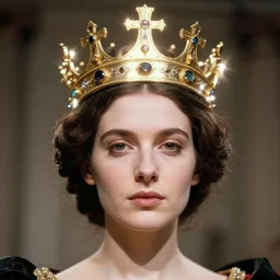 realistic dramatic close crop portrait of a blurred face of a queen, she wears a crown made of lies, emitting aura, 1 9 6 0, life magazine photo, natural colors, metropolitan museum, kodak, 8 k, very detailed, high resolution, product photo,