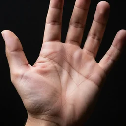 extreme close - up shot, studio photographic portrait of open palm, dynamic lighting, photorealistic, highly detailed, 2 5 mm