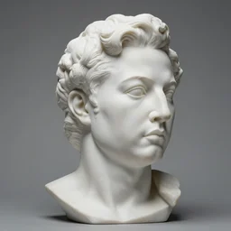 marble white statue of Elon Musk (circa 300 BC), photo of the head of the statue