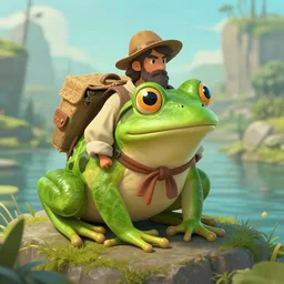 travelling merchant frog. high fantasy. high quality