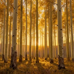 beautiful painting of an Aspen forest at sunset, digital art, award winning illustration by greg rutkowski, golden hour, smooth, sharp lines, concept art, trending on artstation