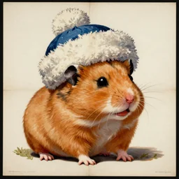a soviet union propaganda poster of a roborovski hamster in a winter hat, detailed, smooth, old, crinkled