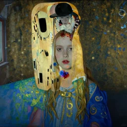 close up of a girl in a blue and gold haunted liminal abandoned room, film still by edward hopper, by Pontormo, by klimt, pre-raphaelite, art noveau, highly detailed, strong lights, liminal, eerie, Bright pastel colors