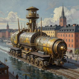 highly detailed painting of dieselpunk stockholm, by greg rutkowski, 4 k resolution, trending on artstation