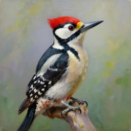 woodpecker, cute, monet, oil painting