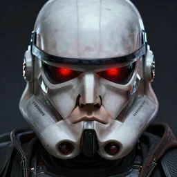 dystopia futuristic knight with red glowing eyes as an starwars realistic fantasy character, closeup portrait art by donato giancola and greg rutkowski, synthwave, realistic face, digital art, trending on artstation, future skull helmet, symmetry!!