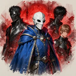 a magical figure wearing a blue royal robe, white plague doctor mask, by greg rutkowski and makato shinkai, future black knight, by melmoth zdzislaw belsinki craig mullins yoji shinkawa, red light, semi - realistic render, pencil, paint smears, realistic manga, dramatic lighting, red light, d & d design