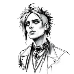 gothic punk from chicago, character portrait, ink drawing, black and white, concept art by tim bradstreet