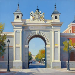 puerta de sol in madrid, retro futuristic painting by ivan shishkin
