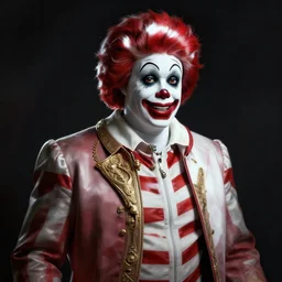 a portrait of intergalactic ronald mcdonald, grim - lighting, high - contrast, intricate, elegant, highly detailed, digital painting, artstation, concept art, smooth, sharp focus, illustration
