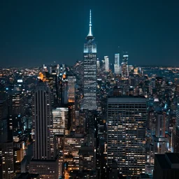 a cyberpunk skyline of new york city