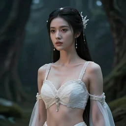 Worksafe. Dramatic, cinematic, epic.Fantasy, fairytale.Heavenly Mahabharata gentle elven sorceress fairy princess goddess queen,wearing white luxury bridal bra and jewelry,expressing joy,at huge silver marble palace.By krenz cushart,makoto shinkai and pixiv.Accurately shaped manga face.A very clean image.Bold contour inklines.High contrast and gentle colors.