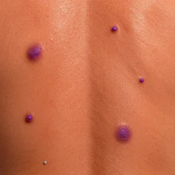a texture map of wet orange skin with purple warts and curly hairs | seamless | unreal engine | octane | red shift