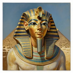 oil on canvas of egyptian god beautiful majestic. realistic. beautiful. mysterious. intricately detailed. meticulously rendered.. pyramid. epic. 8 k hd. trending on art station. h 7 6 8