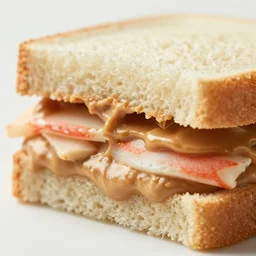 a 5 0 mm macro shot of a peanut butter and crab sandwich