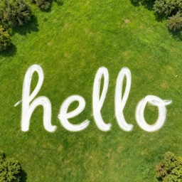 “a birds eye view of a field spelling out hello”