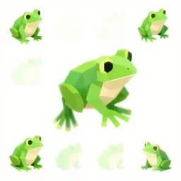 sprite sheet of a frog jumping, isometric view, 3D render, low poly artstyle