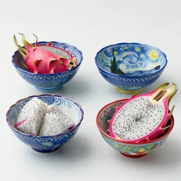 dragonfruit in fancy bowls by van gogh
