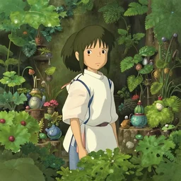 key art for a Disney animated film from 1990 from Hayao Miyazaki\'s Spirited Away of a room full of plants and little objects. studio ghibli