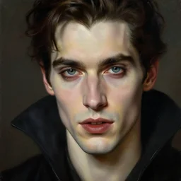 attractive twenty first century male vampire beautiful eyes. highly detailed painting by gaston bussiere, craig mullins, j. c. leyendecker 8 k