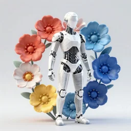 analogous achromatic monochromatic colors 3D render of a cyborg, 150 mm, flowers, Mandelbrot fractal, white metal neocubism armour, mesh wire, hyperrealistic, ultra detailed, neural network with neurosynapsis, rim light, 3d render  octane render in the style of H.R. Giger and Man Ray