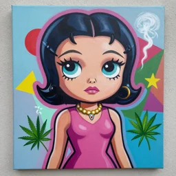 zendaya x betty boop painting, matte paint, street art, by sachin teng x supreme : 5 marijuana, graffiti, smoke, hard edges, geometric shapes, by sachin teng : 6