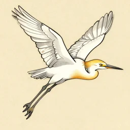a flying egret, traditional japanese tattoo illustration