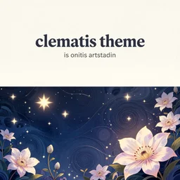 clematis theme logo, clematis theme banner, clematis design, clematis in the deep sea, clematis like stars in the sky, trending on artstation, warm light, lovely and cute, fantasy art, 8 k resolution, highly detailed, pattern with optical illusion