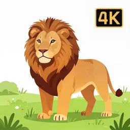 Vector illustration of a full body lion in a meadow, Dribbble, sharp focus, 4k
