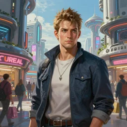 a hyper real comic book style portait painting of a shopping mal from the distant future, unreal 5, hyperrealistic, octane render, cosplay, rpg portrait, dynamic lighting