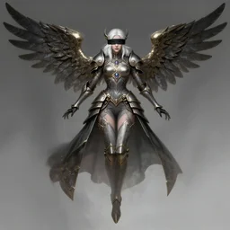 a highly detailed illustration of white haired pale lady wearing blindfold, wearing dieselpunk armor dress with iron wings, dramatic floating pose, intricate, elegant, highly detailed, centered, digital painting, artstation, concept art, smooth, sharp focus, league of legends concept art, wlop