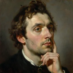 portrait of a man thinking and contemplating on life. oil painting by jan matejko, soft lighting, classical art, oil on canvas, wet - on - wet technique, close up on face. beautiful, elegant, sharp focus, highly realistic, intricate textures, illusionistic detail,