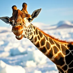 giraffe eating a black icecream in iceland