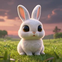 cute big eyed alien bunny sitting in grass, puppy eyes, hyper realism, 8 k, dslr, dynamic lighting, epic background,