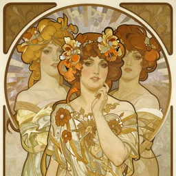 beautiful women with oriental faces, character portrait, sharp, art by alphonse maria mucha