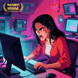 angry arab woman yelling at the computer, epic scene full of computers, by victo ngai, kilian eng vibrant colours, dynamic lighting, digital art, winning award masterpiece, fantastically beautiful, illustration, aesthetically inspired by beksinski and dan mumford, trending on artstation, art by greg rutkowski, 8 k