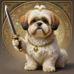 a anthropomorphic shih - tzu warrior, holding a nodachi, diffuse lighting, fantasy, intricate, elegant, highly detailed, lifelike, photorealistic, digital painting, artstation, illustration, concept art, smooth, sharp focus, naturalism, trending on byron's - muse, by greg rutkowski and greg staples and alphonse mucha