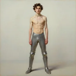 a portrait of timothee chalamet as a shirtless muscular knight, full body, oil painting, pale colors, high detail, 8 k, wide angle, trending on artstation,